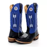 Bota Texana Masculina Couro Legítimo Bovino Tubarão Preto e Fly Azul Flecha Salto Carrapeta