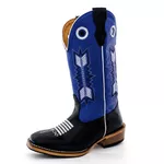 Bota Texana Masculina Couro Legítimo Bovino Tubarão Preto e Fly Azul Flecha Salto Carrapeta