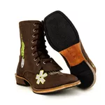 Bota Coturno Carrapeta Unissex Bico Quadrado Couro Legítimo Crazy Horse Café