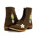 Bota Coturno Carrapeta Unissex Bico Quadrado Couro Legítimo Crazy Horse Café