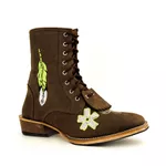 Bota Coturno Carrapeta Unissex Bico Quadrado Couro Legítimo Crazy Horse Café