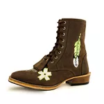 Bota Coturno Carrapeta Unissex Bico Quadrado Couro Legítimo Crazy Horse Café