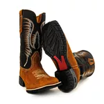 Bota Texana Country Masculina Couro Bovino Legítimo Floater Café e Nobuck Camel