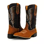 Bota Texana Country Masculina Couro Bovino Legítimo Floater Café e Nobuck Camel
