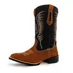 Bota Texana Country Masculina Couro Bovino Legítimo Floater Café e Nobuck Camel