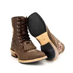 Bota Coturno Carrapeta Unissex Bico Quadrado Couro Legítimo Crazy Horse Café Rozeta