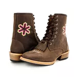 Bota Coturno Carrapeta Unissex Bico Quadrado Couro Legítimo Crazy Horse Café Rozeta