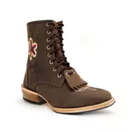 Bota Coturno Carrapeta Unissex Bico Quadrado Couro Legítimo Crazy Horse Café Rozeta