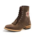 Bota Coturno Carrapeta Unissex Bico Quadrado Couro Legítimo Crazy Horse Café Rozeta