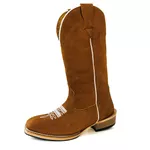 Bota Texana Masculina Couro Legítimo Nobuck Batido Florão Branco Salto Carrapeta