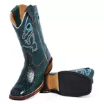 Bota Texana Masculina Bico Quadrado Couro Bovino Jacaré Envelhecido Café e Mustang Verde Salto Carrapeta