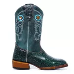 Bota Texana Masculina Bico Quadrado Couro Bovino Jacaré Envelhecido Café e Mustang Verde Salto Carrapeta
