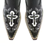 Botina Country Masculina Bico Fino Couro Bovino Legítimo Floater Preto Com Cruz 