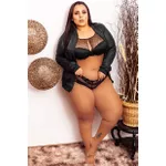 Conjunto Plus Size Tule Preto Bolinha Caleçon Renda 206.36