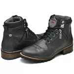 Coturno Masculino Couro Legítmo Casual Zíper Lateral Semi Cromo - Fakcini 775 Preto