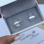 Alianças Capadocia com 3 mm com 15 pedras de zirconia na feminina com solitario lovinho