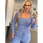 Blusa Canelada Com Decote Quadrado Azul 