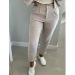 Calça Biamar De Veludo Com Barra Italiana Bege Claro