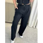 Calça Reta Em Linho Com Bolso Faca Preto