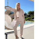 Calça Biamar De Veludo Com Barra Italiana Bege Claro