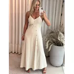 Vestido Aura Longo Com Botões Dourados Bege