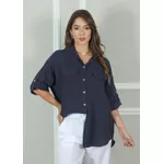 Camisa Clássica Linho Italiano Azul Marinho