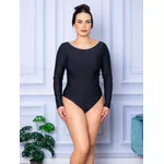 Body Feminino Manga Longa Aberta Preta