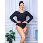 Body Feminino Manga Longa Aberta Preta