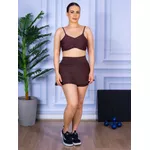 Conjunto Shorts Saia e Top Alça Costa Aberta Suplex Marrom