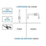 Kit Catraca + Cinta Amarração Carga 1,5T x 9 Metros x 50mm Rabicho J