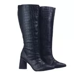Bota Feminina Cano Longo Salto Triangulo Croco Preta 23020