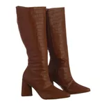 Bota Feminina Cano Longo Salto Triangulo Croco Caramelo 23020