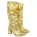 Bota Slouchy Salto Médio Triangular Cristal Ouro 23021