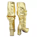 Bota Slouchy Salto Médio Triangular Cristal Ouro 23021
