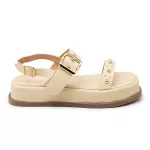 Papete Feminina Flat Plataforma em Napa Bege 23420
