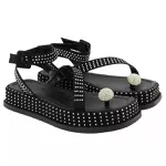 Papete Feminina Flat Plataforma em Napa Preto com Strass 183220