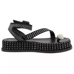 Papete Feminina Flat Plataforma em Napa Preto com Strass 183220
