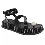 Papete Feminina Flat Plataforma em Napa Preto com Strass 183220