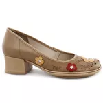Sapato Flores Retrô com Salto Grosso Em Couro Cor Sued Exclusivo J.gean cod. FE0011