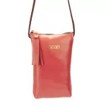 Bolsa artesanal feminina Tiracolo de Couro cor Coral J.Gean 