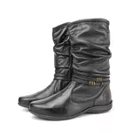 Bota Feminina Rasteira em Couro com Detalhes Enrugados