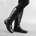 Bota Feminina Cano Médio Rasteira Couro Legitimo