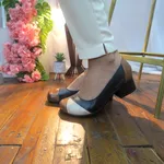 Sapato Celeste Salto Baixo Couro Legítimo