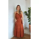 Vestido Frente Unica Tranças Chiclé Marrom