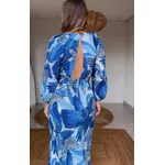 Vestido Longo Manga Festa De Pássaro Estampado