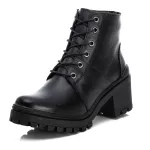 Bota Coturno Tratorado Feminina Em Couro Legitimo Preto