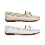 Kit 2 Mocassins Casual Feminino Em Couro Branco+Creme