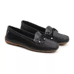 Kit 2 Mocassins Casual Feminino Em Couro Branco+Preto