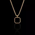Colar Quadrado Resinado Preto Aço Inox Dourado