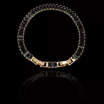 Pulseira Riviera Malha Esteira Preta 5x2mm Aço Inox Dourada